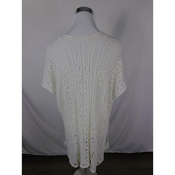 White Crochet Lace Poncho Top S - Tassel Side-Tie Boho Cover-Up - Excellent - Picture 5 of 11